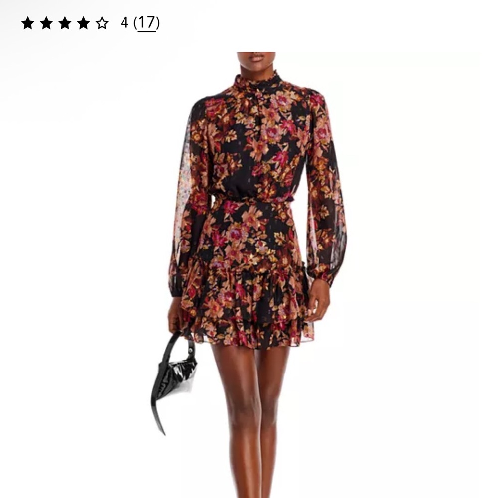 Aqua Black Floral Long-Sleeve Ruffled Mini Dress